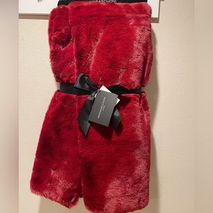 Holiday luxury with Magaschoni red faux fur throw/blanket